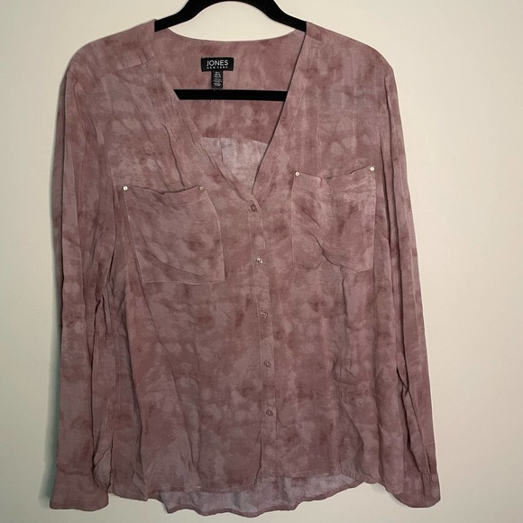 Jones New York Light Dusty Pink Long Sleeves Button Down Blouse Shirt Size Large - Picture 2 of 7